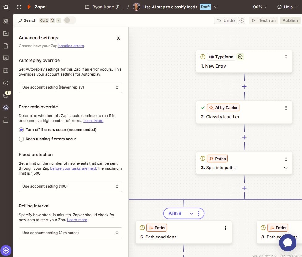 Trình chỉnh sửa workflow của Zapier với Zapier Copilot tại nơi làm việc