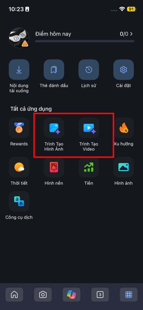 Menu AI trên điện thoại
