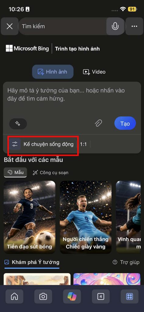 Chỉnh tạo ảnh AI trên Bing điện thoại