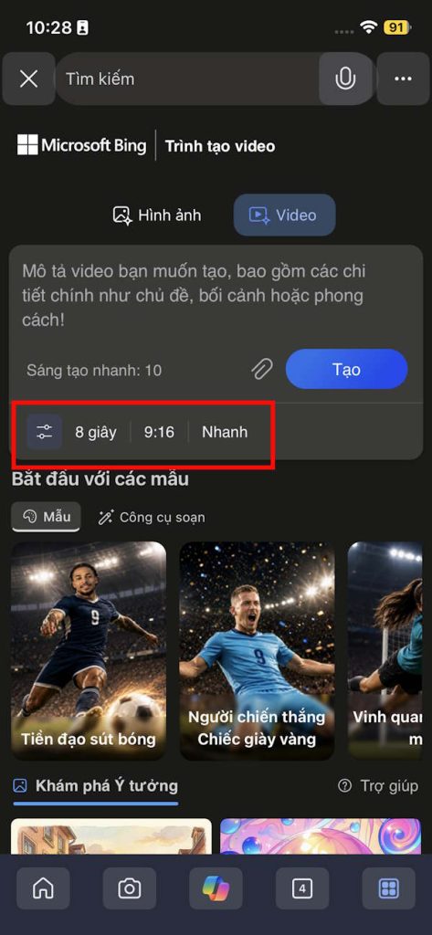 Trình tạo video AI trên Bing điện thoại
