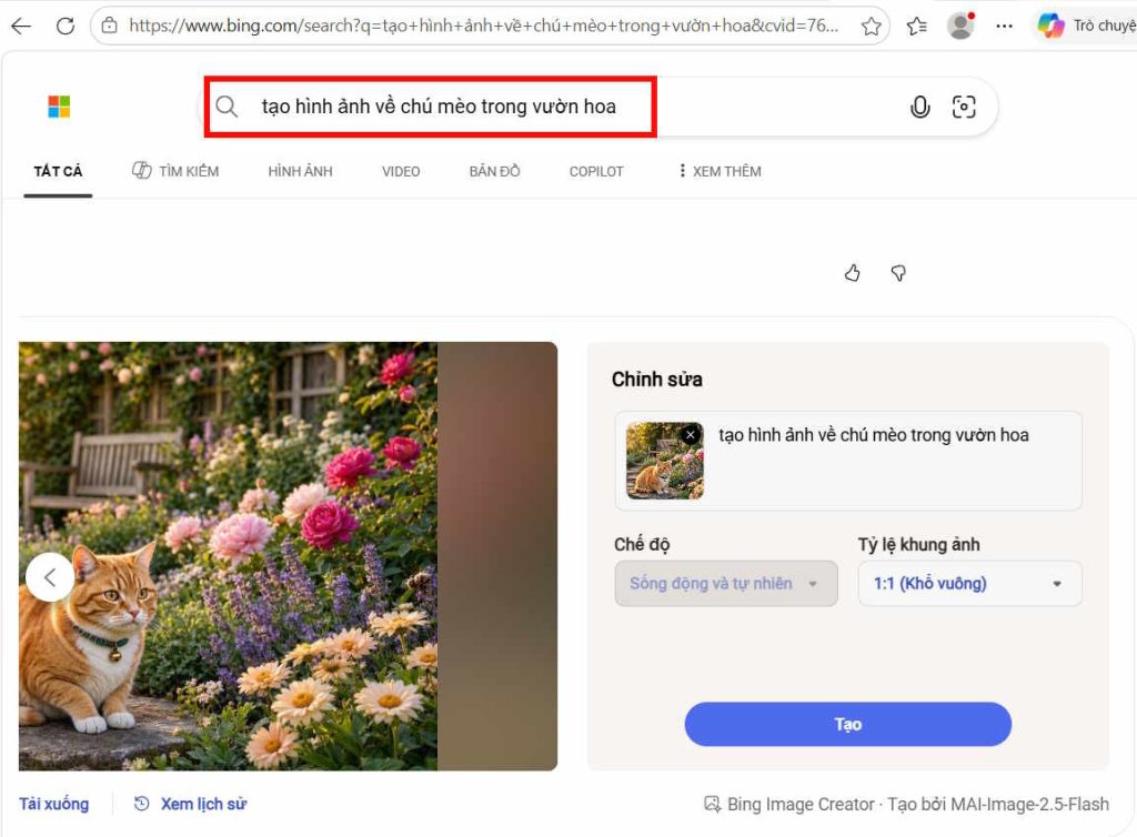 Tạo hình ảnh AI từ thanh địa chỉ trên Edge