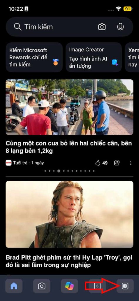 Giao diện Bing trên điện thoại