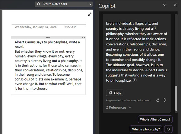 Nội dung viết lại ghi chú OneNote bằng Copilot