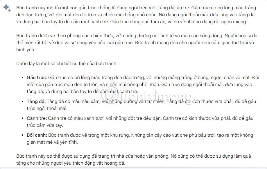 Nội dung chi tiết phản hồi trên Google Bard 