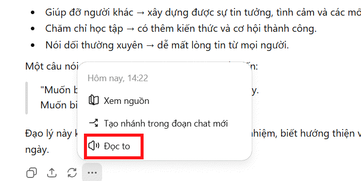 Chế độ đọc to trên ChatGPT
