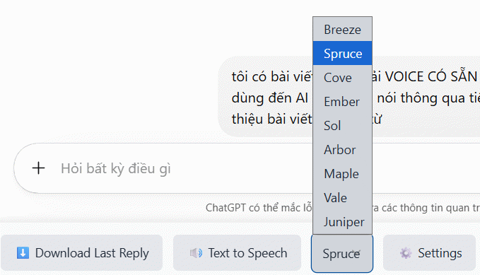 Đổi giọng cho âm thanh trên ChatGPT