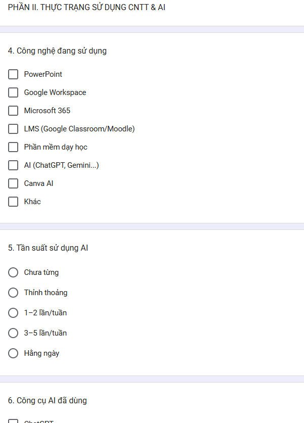 Mẫu khảo sát Google Form