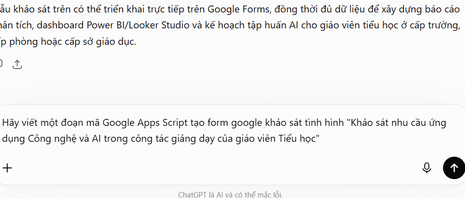 Lệnh tạo mã Google Apps Script cho Google Form