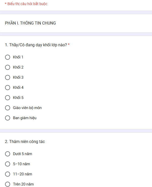 Giao diện Google Form