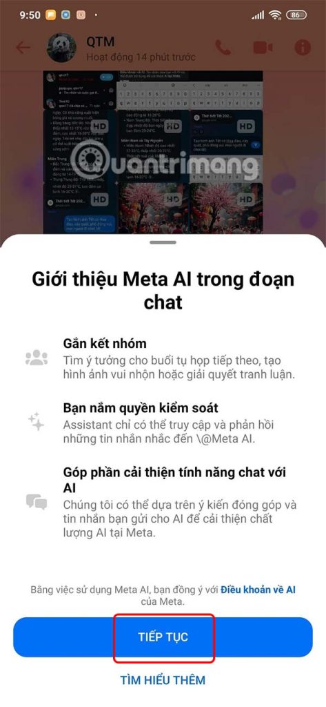 Meta AI trong đoạn chat Messenger