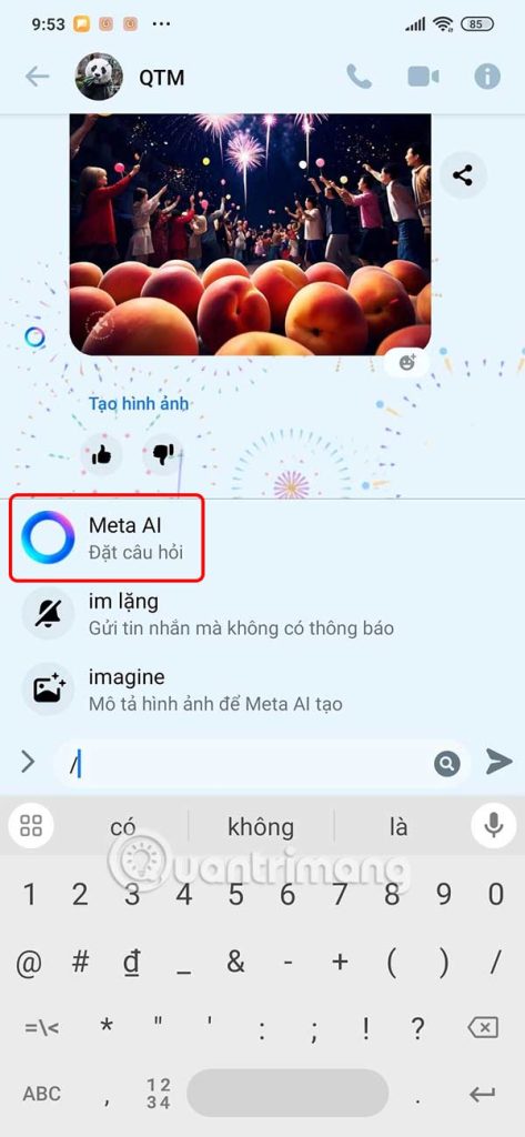 Chọn Meta AI trong đoạn chat