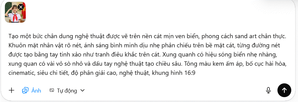 Prompt tạo ảnh chân dung vẽ trên cát ChatGPT