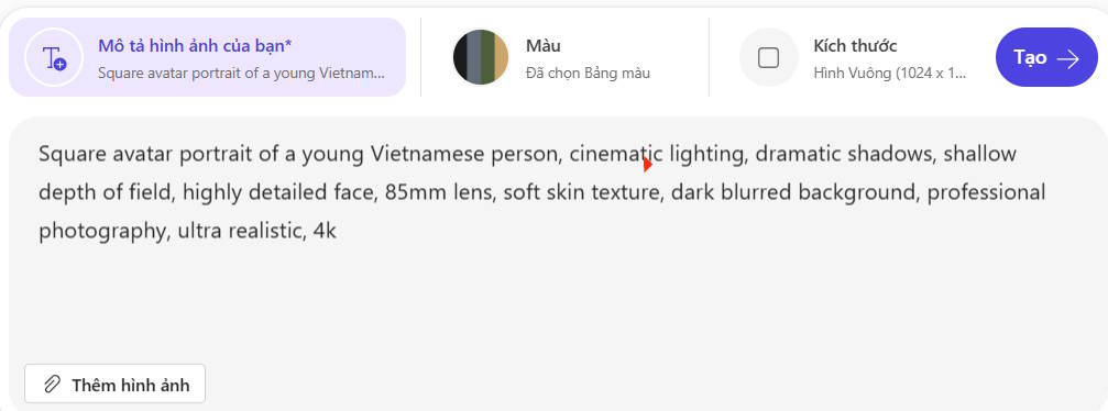 Prompt tạo ảnh đại diện trên Microsoft Designer