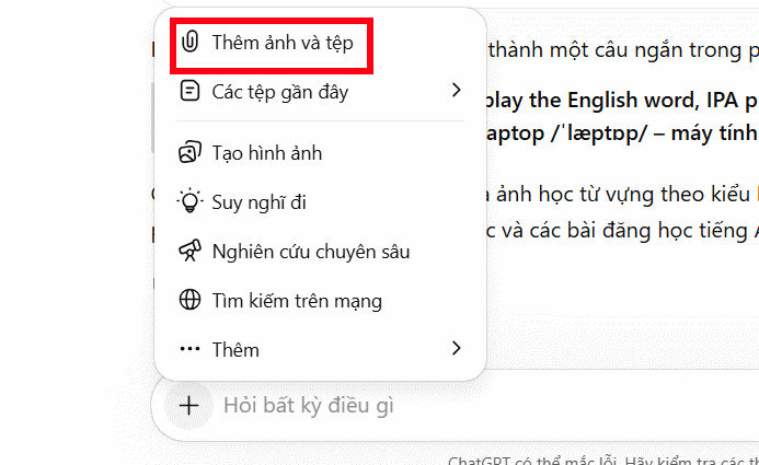 Tải ảnh lên ChatGPT