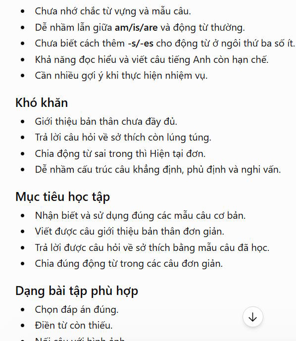 Nội dung phân chia theo 3 nhóm học sinh