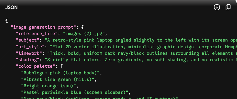 Mã json cho icon phong cách Illustrator trên Gemini