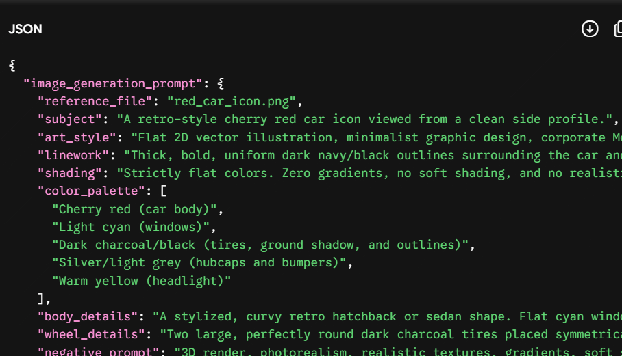 Mã json cho icon mới kiểu Illustrator trên Gemini