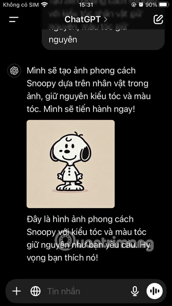 Tạo ảnh Snoopy trên ChatGPT