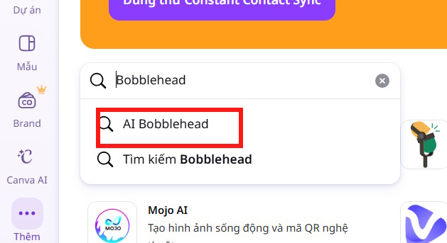 Tìm ứng dụng AI Bobblehead trên Canva