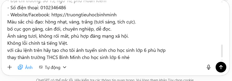 Nhập câu lệnh tạo ảnh tuyển sinh