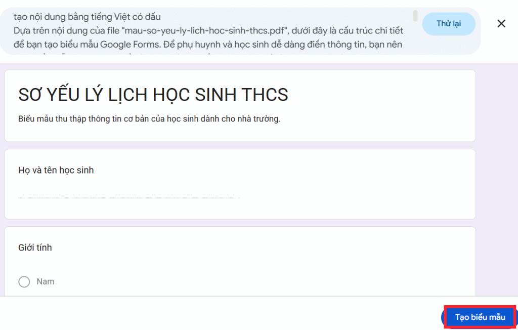 Tạo biểu mẫu trên Google Forms