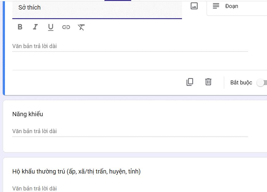 Chỉnh sửa mẫu sơ yếu lý lịch trên Google Forms