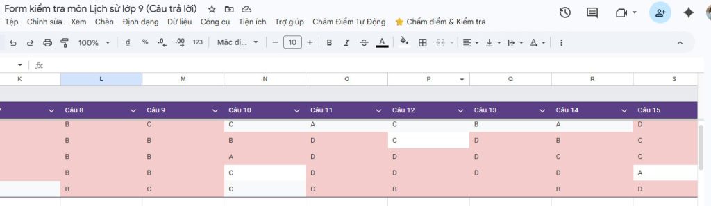 Google Sheets chấm điểm