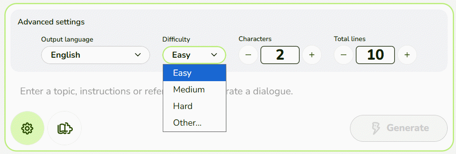 Thiết lập tạo hội thoại Dialogue Educaplay