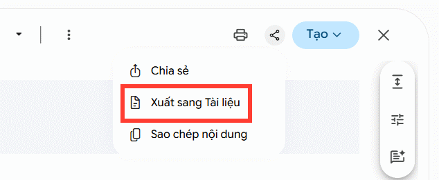 Xuất nội dung khảo sát sang tài liệu trên Gemini