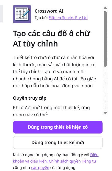 Dùng Crossword AI trên Canva AI