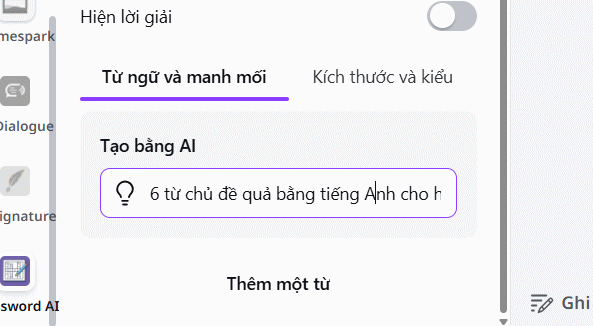 Mô tả từ cho Crossword AI trên Canva AI