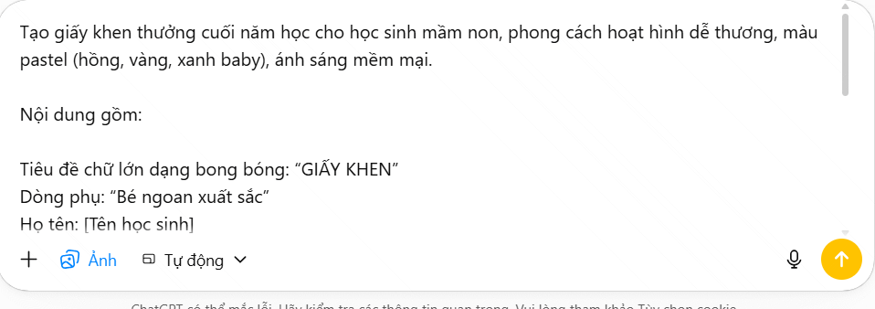 Lệnh tạo giấy khen trên ChatGPT