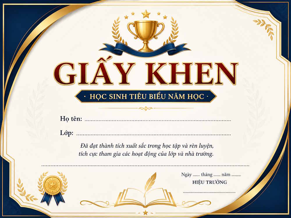 Mẫu giấy khen phong cách trang trọng