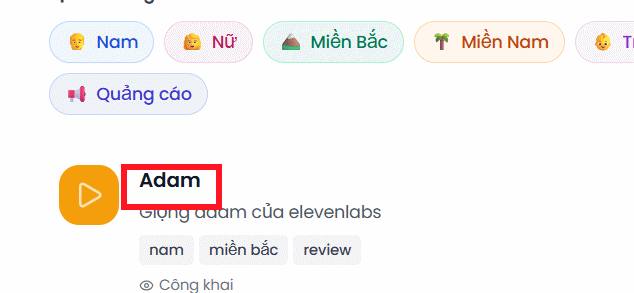 Chọn giọng đọc Adam làm video trên vclip