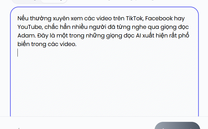 Nhập nội dung tạo giọng đọc Admam trên vclip