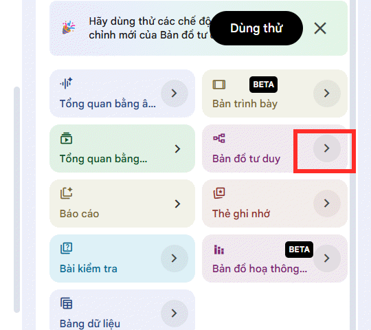 Chọn tạo sơ đồ tư duy NotebookLM