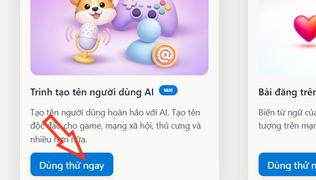 Dùng công cụ tạo tên người dùng trên Microsoft AI Tools