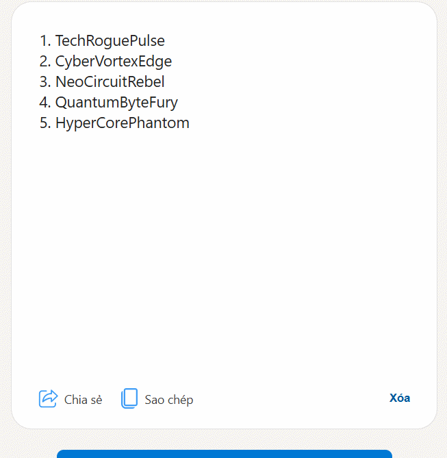 Tên người dùng trên Microsoft AI Tools