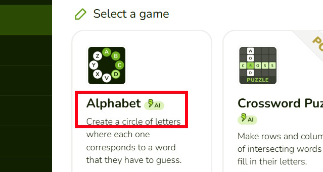 Chọn game Alphabet Game Educaplay