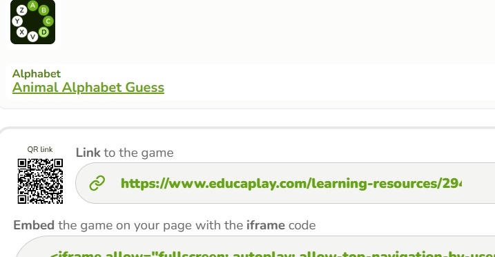 URL game Alphabet Game AI trên Educaplay