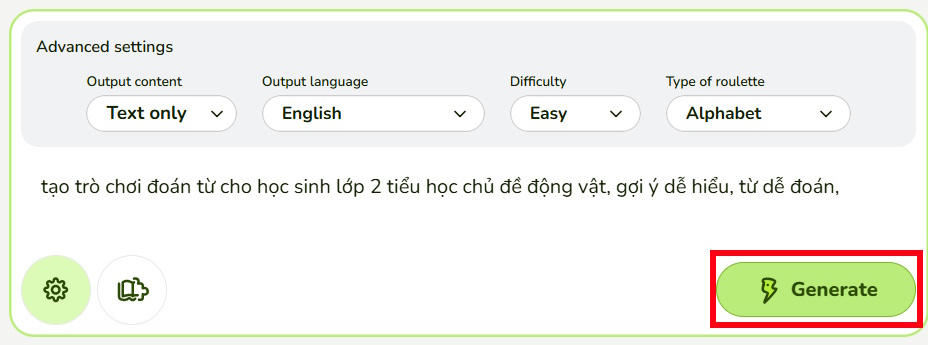 Mô tả tạo game Alphabet Game AI trên Educaplay