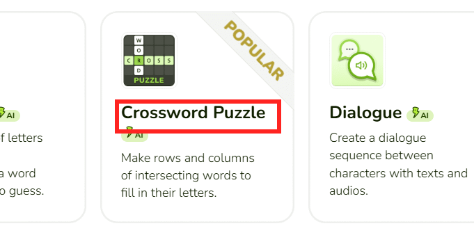 Game Crossword Educaplay
