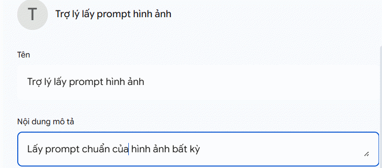 Tên trợ lý mới tạo trên Gemini
