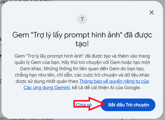 Tạo trợ lý lấy prompt hình ảnh trên Gemini