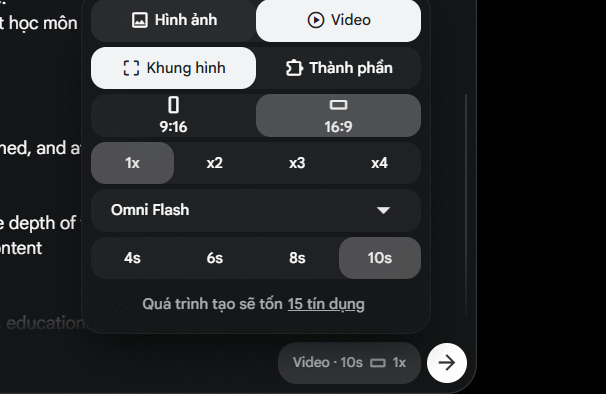 Thiết lập tạo video trên Veo 3