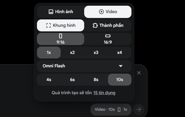 Chế độ tạo video trên Flow