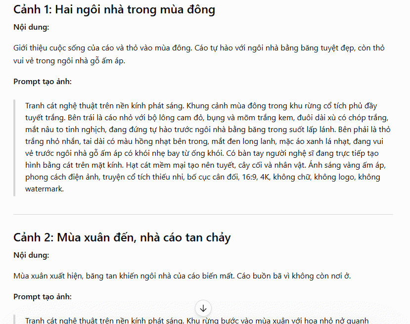 Prompt tạo ảnh cho từng cảnh