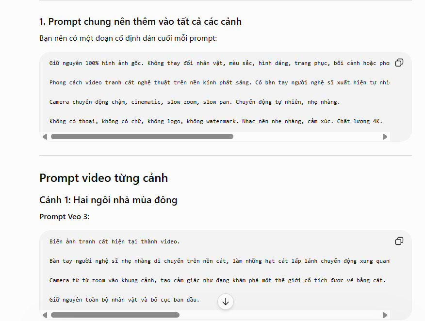 Câu lệnh tạo video cho từng cảnh làm tranh cát