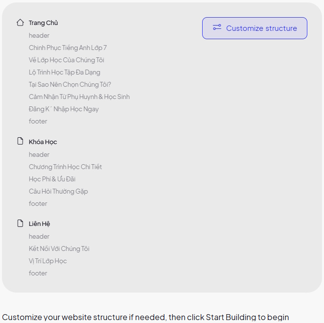 Cấu trúc web tạo trên 10Web