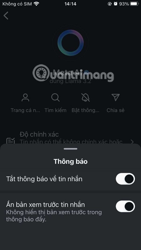 Ẩn tin xem trước Meta AI